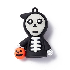 Black Halloween Theme PVC Pendants, for DIY Keychain Making, Demon, Black, 47x36x16mm, Hole: 3mm