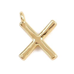 Letter X Латунь прелести, стойки покрытие, долговечный, без кадмия и без свинца, реальный 18 k позолоченный, Письмо X, 8.5x6.5x1.3 мм, отверстие : 0.8 мм