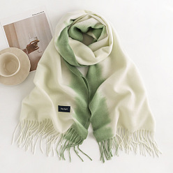 Medium Sea Green Polyester Neck Warmer Scarf, Winter Scarf, Gradient Color Tassel Wrap Scarf, Medium Sea Green, 2000x650mm