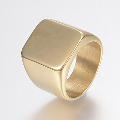 Golden 304 Stainless Steel Signet Band Rings for Men, Wide Band Finger Rings, Rectangle, Golden, Size 12, 22mm