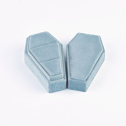 Sky Blue Coffin Shaped 2-Slot Velvet Rings Storage Boxes, Jewelry Case for Double Rings Storage, Sky Blue, 9.2x5.5x4.6cm