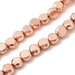 Гальванический Розовый Золотой Стеклянные бусины с гальваническим покрытием , барабан, граненые, покрытием из розового золота, 5.5x3.5 мм, отверстие : 1 мм, около 86~88 шт / нитка, 16.14~16.54'' (41~42 см)