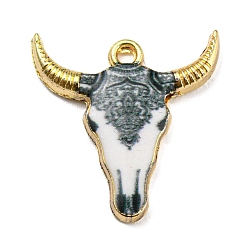 White Alloy Pendant, Lead Free & Cadmium Free & Nickel Free, Cattle, White, 22x21.5x2.5mm, Hole: 1.8mm
