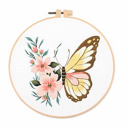 Antique White Insect Butterfly DIY Embroidery Kits, Including Printed Fabric, Embroidery Thread & Needles, Embroidery Hoop, Antique White, 200mm