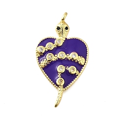 Индиго Латунные микро проложить кубического циркония подвески, с эмалью, сердце со змеиными чарами, без свинца и без кадмия, стойки покрытие, долговечный, индиговые, 28.5x15.5x3 мм, отверстие : 1.6 мм