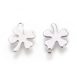 Stainless Steel Color 304 Stainless Steel Charms, Clover, Stainless Steel Color, 13.5x10x0.6mm, Hole: 1mm