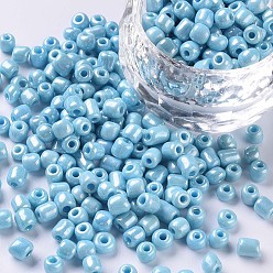 Светло-голубой Бисер из стекла , непрозрачных цветов lustered, круглые, светло-голубой, 4 мм, отверстия : 1.5 mm, около 4500 шт / фунт