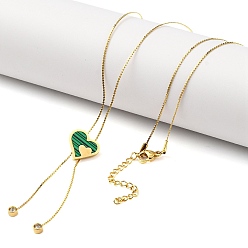 Зеленый Вакуумное покрытие pvd 304 эмалированное ожерелье из нержавеющей стали с подвеской в виде сердца, ожерелья с кисточками из горного хрусталя для женщин, золотые, зелёные, 24.61 дюйм (62.5 см)