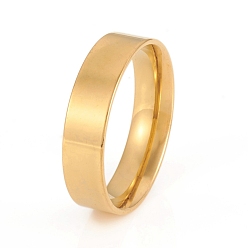 Golden 201 Stainless Steel Flat Plain Band Rings, Wide Band Rings, Golden, US Size 12(21.4mm), 6mm