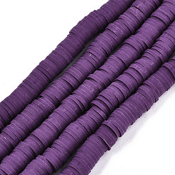 Фиолетовый Полимерной глины ручной работы бисер нитей, для поделок ювелирных изделий, Heishi бусы, Диск / плоские круглые, фиолетовые, 6x0.5~1 мм, отверстие : 1.8 мм, около 290~320 шт / нитка, 15.75 дюйм ~ 16.14 дюйм (40~41 см)