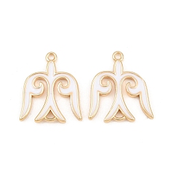 White Brass Enamel Connector Charms, Swallow Links, Real 18K Gold Plated, White, 23x17x2mm, Hole: 1.7mm