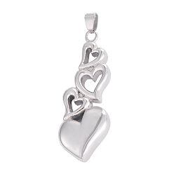 Stainless Steel Color Openable Stainless Steel Memorial Urn Ashes Bottle Pendants, Heart, Stainless Steel Color, 32x13mm