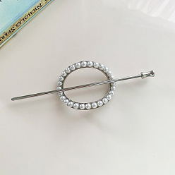 2 Silver - Round-shaped Минималистичная заколка для волос с жемчугом - металл, разносторонний, элегантная прическа-пучок для женщин.