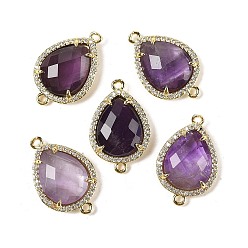 Аметист Подвески-капля с натуральным аметистом и граненой подвеской, покрытие стойки латунное микропаве прозрачные звенья кубического циркония, золотые, стойки покрытие, 23x15x5.5 мм, отверстие : 1.4 мм