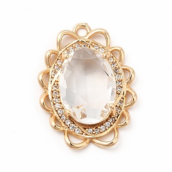 Crystal Brass with K9 Glass Charms, Golden, Oval Charms, Crystal, 24x17.5x5.5mm, Hole: 1.6mm