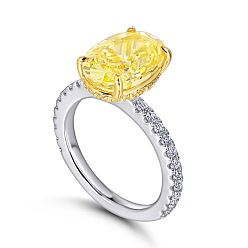 TL-529 Platinum High Carbon Diamond Oval Natural Gemstone Yellow Sapphire Ring for Women