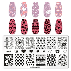 Heart Stainless Steel Nail Art Stamping Plates, Nail Image Templates, Template Tool, Rectangle, Heart, 6x12cm