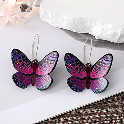 1# Dark Purple Butterfly (AC9 Silver) Colorful Butterfly Earrings French Style Acrylic Insect Drop Dangle Creative Ear Jewelry