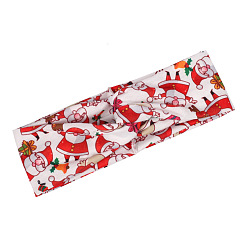 white Christmas Hair Accessories with Santa Claus, Bell and Reindeer Print - Festive Headbands for Women