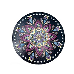 Flower Flat Round Printed Acrylic Knitting Crochet Bottoms, Bag Weaving Board, for DIY Bags Purse Accessories, Mandala, Flower, 18x0.3cm, Hole: 5mm