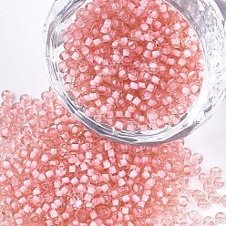 MistyRose 12/0 Grade A Round Glass Seed Beads, Transparent Inside Colours, Pink, 2x1.5mm, Hole: 0.7mm, about 48500pcs/pound