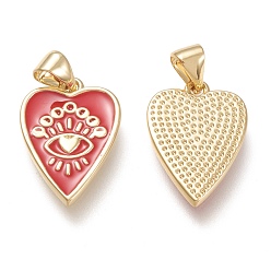 Red Brass Enamel Pendants, Real 18K Gold Plated, Heart with Eye, Red, 18.5x12.5x1.6mm, Hole: 3.5x5mm