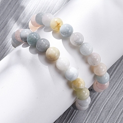 Морганит Браслеты из натурального морганита с круглыми бусинами для мужчин и женщин, внутренний диаметр: 2-1/4 дюйм (5.7 см), 10~10.5 мм