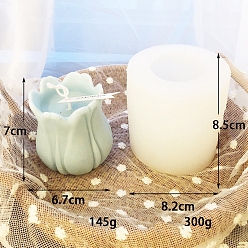 White 3D Tulip Flower DIY Food Grade Silicone Candle Molds, Aromatherapy Candle Moulds, Scented Candle Making Molds, White, 8.2x8.5cm, Inner Diameter: 6.7x7cm