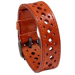 Red Vintage Hollow Out Leather Bracelet for Men - Unique Cycling Accessory, Red, 0.1cm