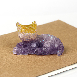 Amethyst Natural Amethyst Cat Display Decorations, Sequins Resin Figurine Home Decoration, for Home Feng Shui Ornament, 80x50x50mm