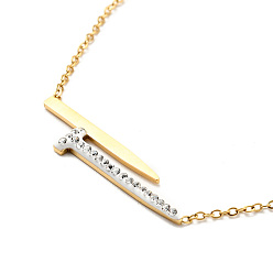 Crystal Rhinestone Nail Shape Pendant Necklace, Gold Plated 304 Stainless Steel Jewelry for Women, Crystal, 17.52 inch(44.5cm)