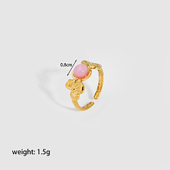 Розовый Кварц Круглое кольцо из натурального розового кварца, Кольцо-манжета из нержавеющей стали с цветком для женщин, реальный 18 k позолоченный