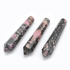 Rhodonite Natural Rhodonite Pointed Beads, Healing Stones, Reiki Energy Balancing Meditation Therapy Wand, Bullet, Undrilled/No Hole Beads, 50.5x10x10mm