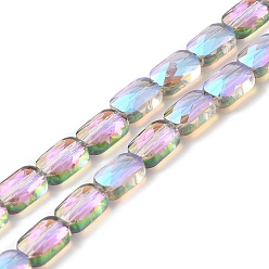 Thistle Transparent Electroplate Glass Beads Strands, Rainbow Plated, Faceted, Rectangle, Thistle, 9x6x4mm, Hole: 1.2mm, about 72pcs/strand, 25.98''(66cm)