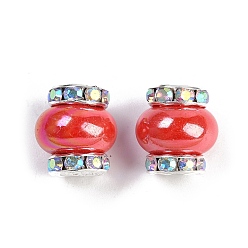Малиновый Бусины из смолы с латунными стразами рондель, в форме фонаря, для браслетов, , декор ручки, без кадмия и без свинца, малиновый, 14.5x13.5 мм, отверстие : 3.5 мм