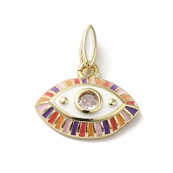 Purple Brass Enamel Charms, with Glass, Real 18K Gold Plated, Eye Charm, Purple, 11.5x15x3.8mm, Hole: 4.5x1.5mm