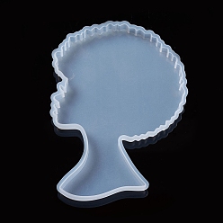 White Afro Female Silicone Resin Molds, Large Afro Woman Head Tray Mold, for DIY Coaster Tray, White, 157.5x110x8.5mm