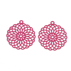 Deep Pink 430 Stainless Steel Filigree Pendants, Spray Painted, Etched Metal Embellishments, Flower, Deep Pink, 30x27x0.5mm, Hole: 1.8mm