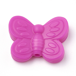 Magenta Food Grade Eco-Friendly Silicone Focal Beads, Chewing Beads For Teethers, DIY Nursing Necklaces Making, Butterfly, Magenta, 20x25x6mm, Hole: 2mm
