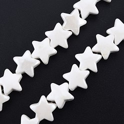 White Handmade Porcelain Bead Strands, Pearlized, Star, White, 14x15x7mm, Hole: 2mm, about 24~27pcs/strand, 10.63 inch~12.6 inch(27~32cm)