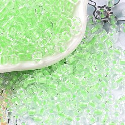 Green Yellow 6/0 Luminous Glass Seed Beads, Glow in the Dark Round Beads, Inside Colours Round, Green Yellow, 4x3mm, Hole: 1.2mm, about 6925pcs/pound