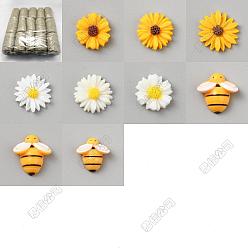 Couleur Mélangete 90 pièces 9 cabochons en résine opaque abeilles et fleurs, avec des rouleaux de corde de jute, couleur mixte, 4mm