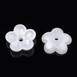 Creamy White 5-Petal ABS Plastic Imitation Pearl Bead Caps, Flower, Creamy White, 10.5x11x3mm, Hole: 1.5mm