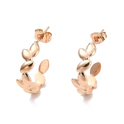 Розовое Золото Ионное покрытие (ip) 304 серьги-гвоздики из нержавеющей стали, полукруглые серьги для женщин, розовое золото , 19.5x6 мм, штифты : 0.7 мм