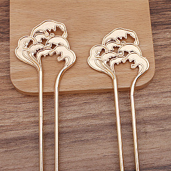 Light Gold Alloy Sea Wave Hair Sticks for Enamel, Rhinestone Settings, Long-Lasting Plated Hair Accessories for Women, Light Gold, 140x43mm, Fit For 3/4mm Rhinestone