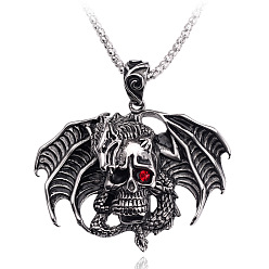 Dragón Colgante de acero de titanio con calavera de dragón genial de hip-hop, collar de moda para hombre, dragón, 0.04 pulgada (0.1 cm)
