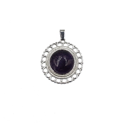 Amethyst Natural Amethyst Pendants, Platinum Plated Alloy Flower Charms, 39x36mm