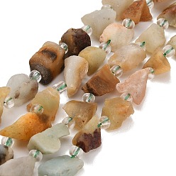 Flower Amazonite Natural Flower Amazonite Beads Strands, Raw Rough, Nuggets, with Seed Beads, 8~19x7~10x6~8mm, Hole: 1mm, about 28~30pcs/strand, 15.16''(38.5cm)~15.94''(40.5cm)