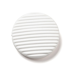 White Opaque Acrylic Beads, with Enamel, Flat Round with Stripe Groove Pattern, White, 25x7mm, Hole: 1.6mm