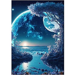 Light Blue Moon DIY Natural Scenery Pattern 5D Diamond Painting Kits, Light Blue, 400x300mm